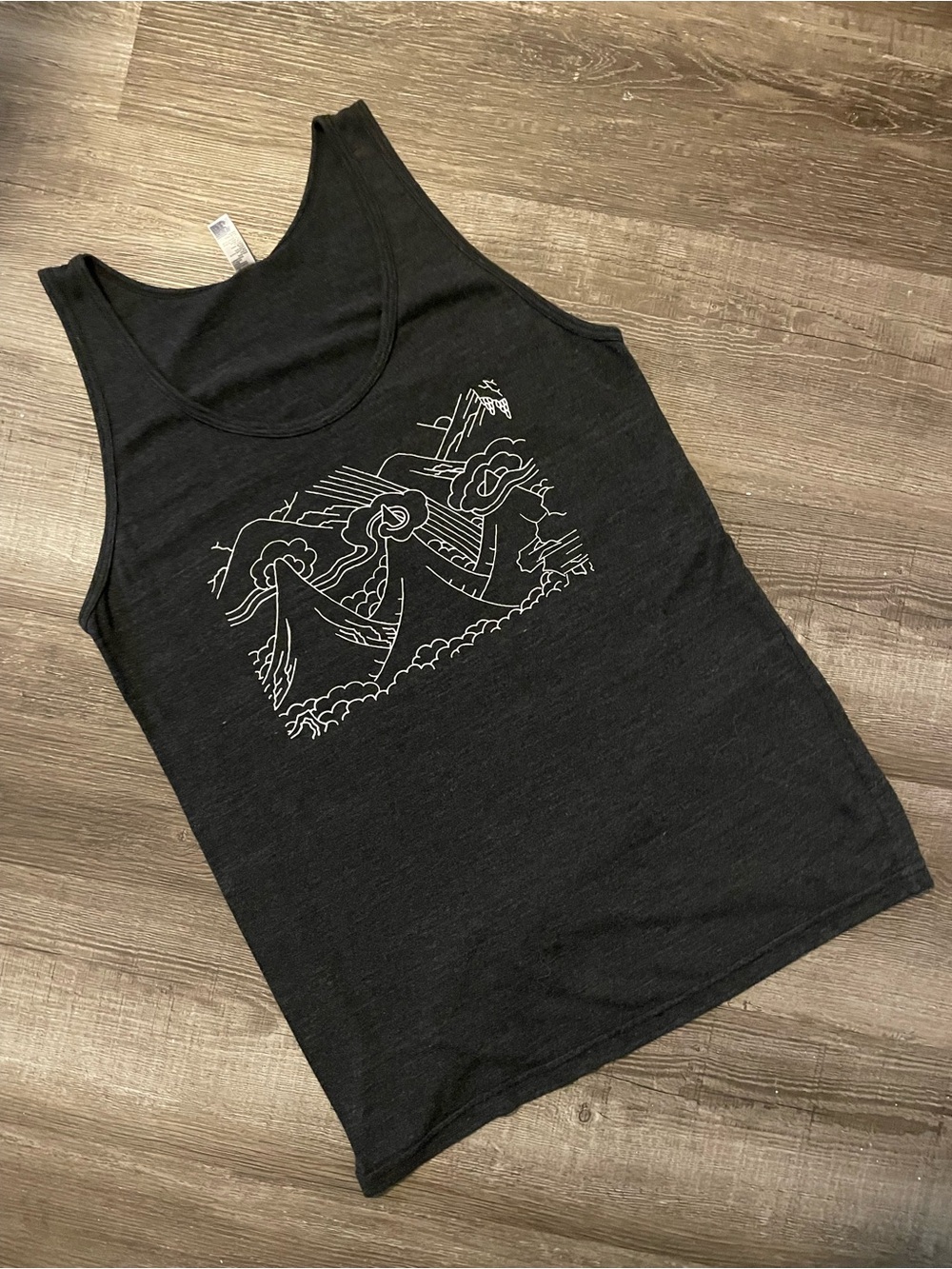 American Apparel Black Tank Top with White Mountain Wave Graphic